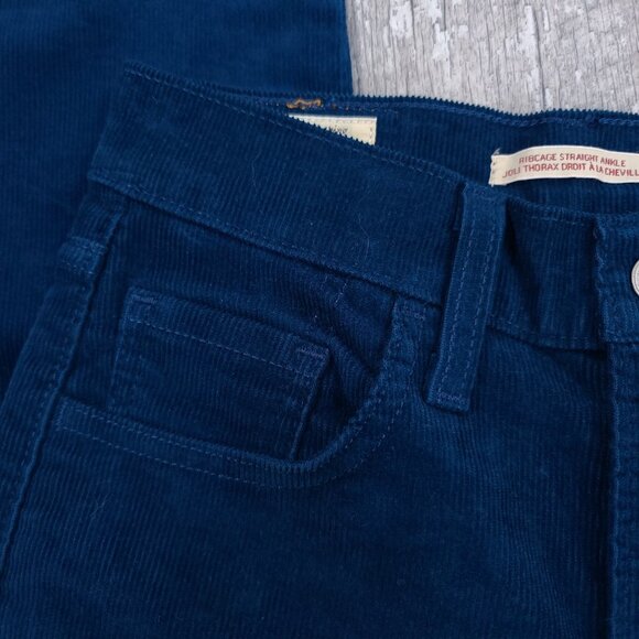 Levis Jeans Womens Size 24 Blue Corduroy Ribcage Straight Ankle Premium Big E - Picture 5 of 10